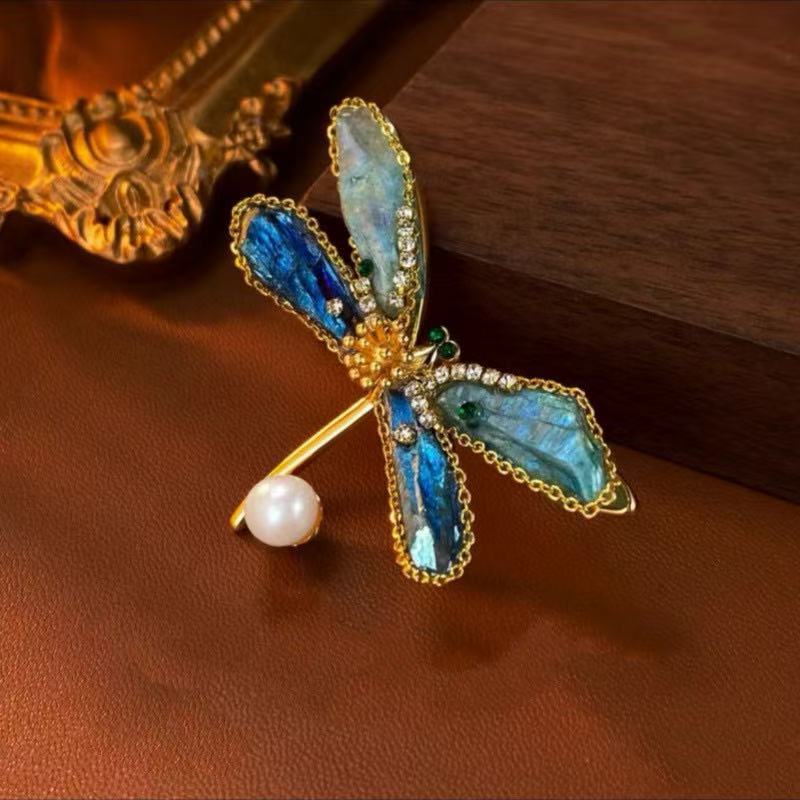 Spilla libellula con perla naturale per donna spilla da giacca_voghion.com