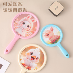 手持化妝鏡ins風高顏值學生隨身帶便攜小鏡子可愛圓形手柄鏡批發