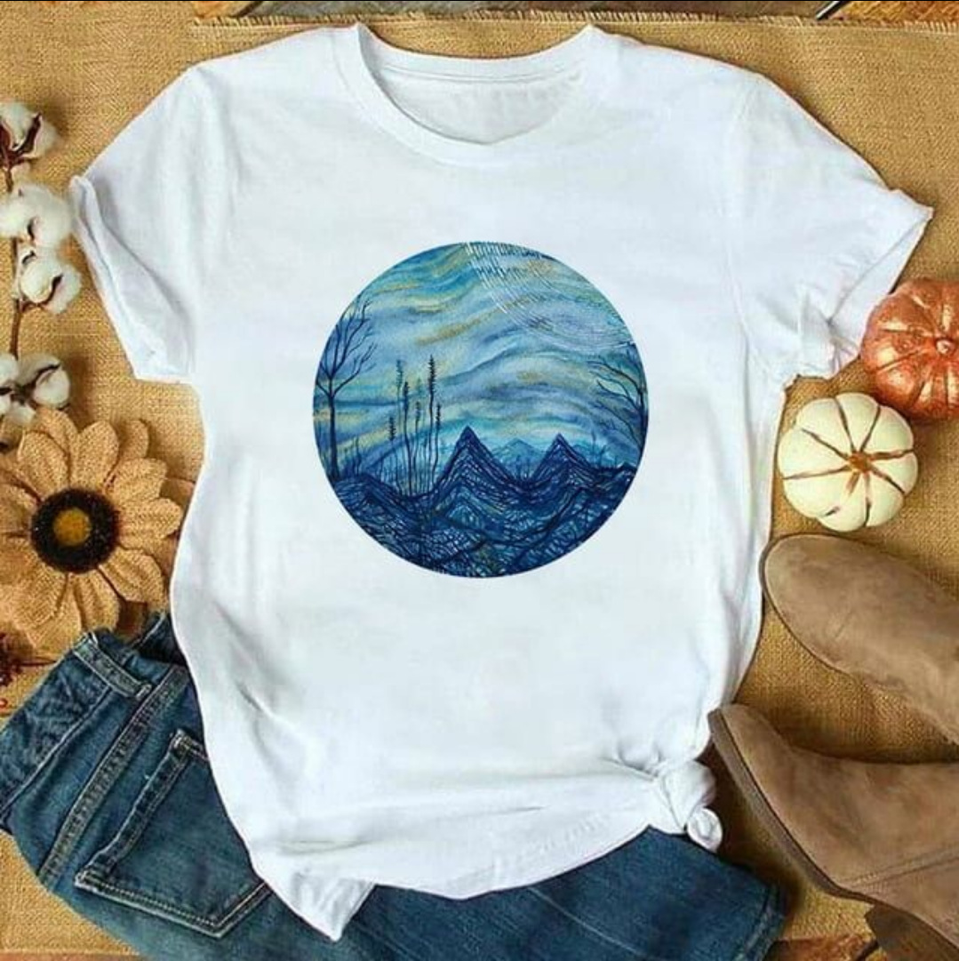 fashion mountain peak printing short-sleeved casual T-shirt NSATE60872