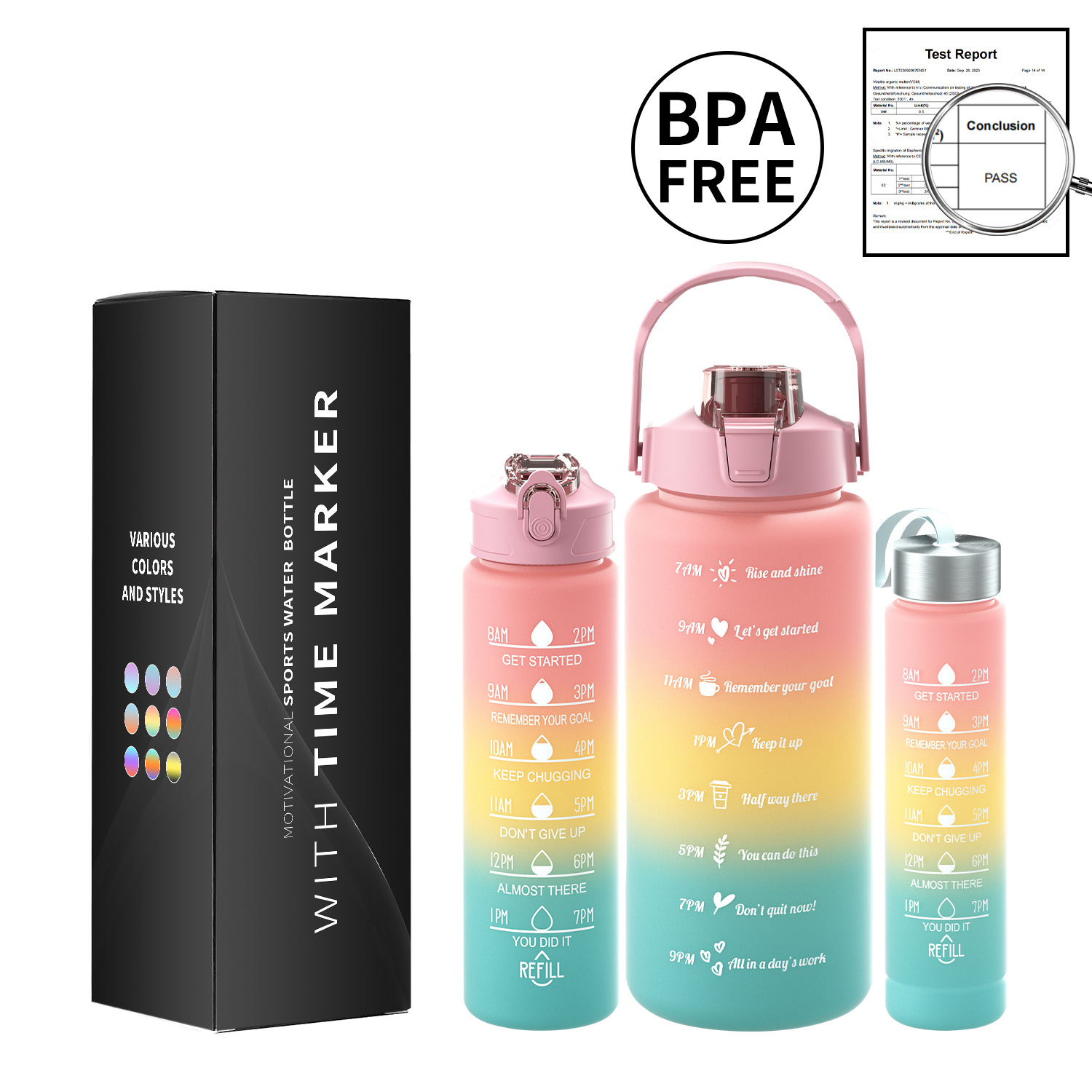 Taza de agua de gran capacidad taza de paja de plástico espacio simple olla botella de equitación deportes al aire libre taza de agua conjunto de tres piezas con caja