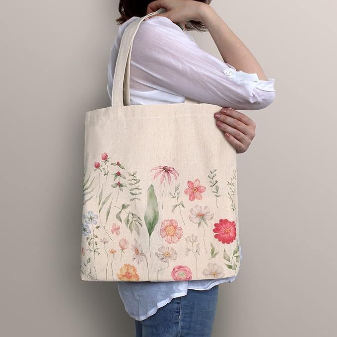 Bolso de lona impreso de comercio exterior transfronterizo de Amazon Bolso de hombro floral Bolso de compras portátil Bolso de lona personalizado