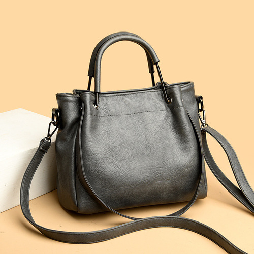 Cross-border bags for women  new Korean style fashionable soft leather retro large capacity bucket bag women's crossbody handbag
