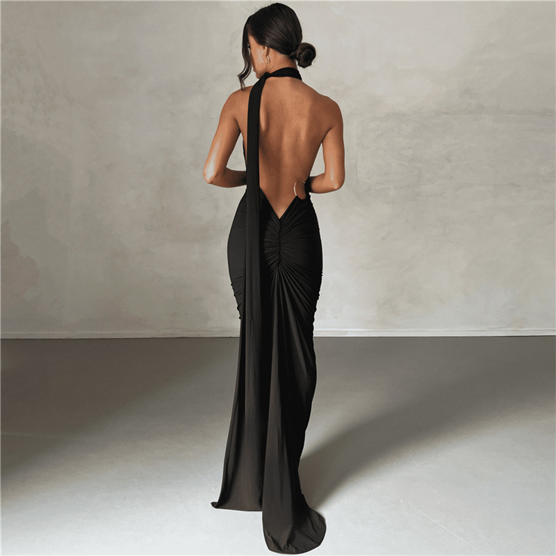 Summer Women Clothing Sexy Backless Halter Sheath Slim Fit Evening Dress  Dress for Women | FondMart