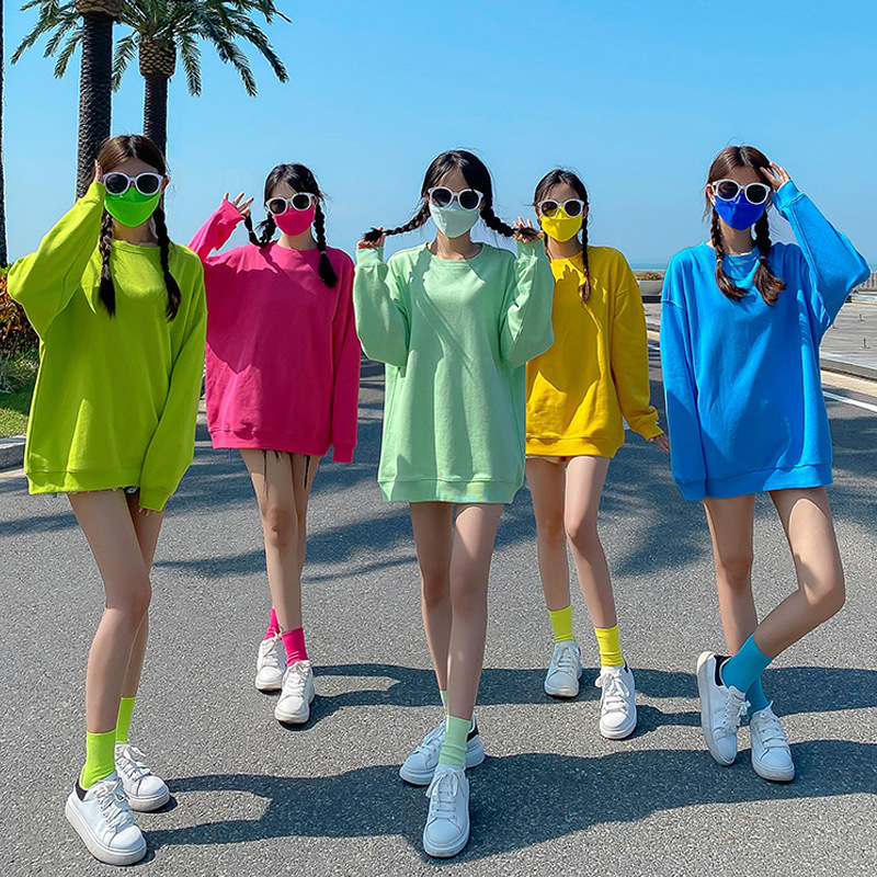 Party Sisters Dress Colorful Loose Round Neck Sweatshirt Men's and Women's Class Dress Group Couple Autumn Candy Color Girlfriend Dress Fashion