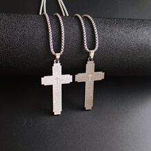 跨境欧美热销圣经十字架不锈钢项链男士小众嘻哈复古饰品跨境专供