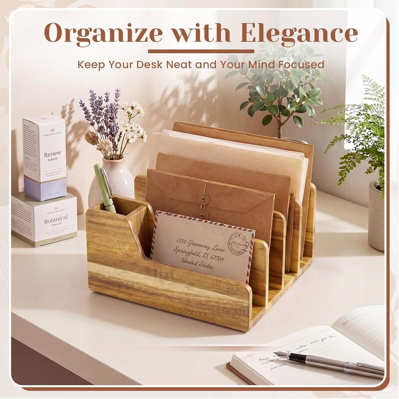 Wooden Desktop File and Mail Organizer, Simple Book Stand, File Rack, Laptop and Mobile Phone Charging Stand Wooden Desktop File and Mail Organizer, Simple Book Stand, File Rack, Laptop and Mobile Phone Charging Stand