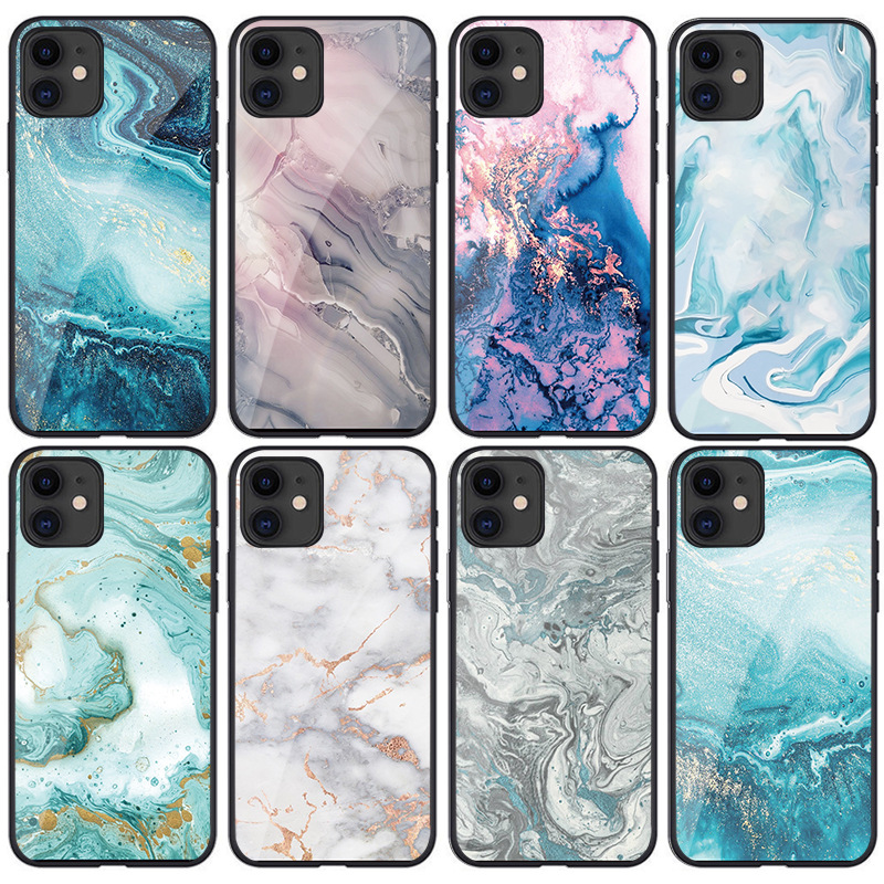 Cool and cool marble iPhone phone suitable for tempered glass Apple 12 Pro minimalist protective case_voghion.com