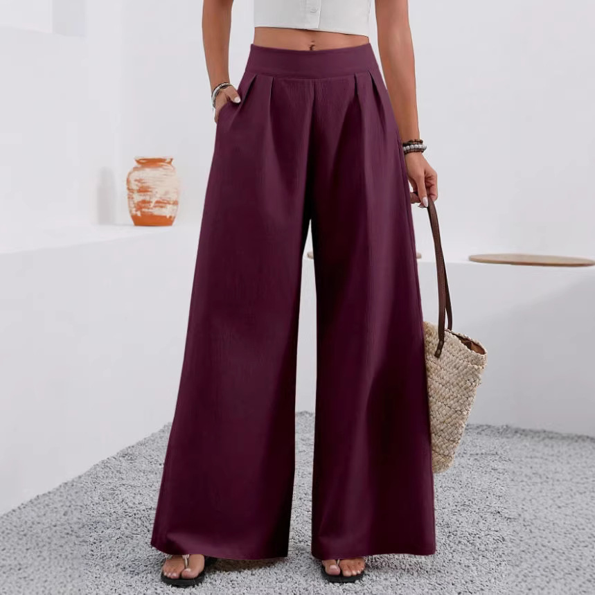 Damen-Hose mit hohem Bund und weitem Bein für den Herbst – vielseitig, modisch, mit praktischen Taschen – ideal für den Arbeitsweg im amerikanischen Stil_voghion.com