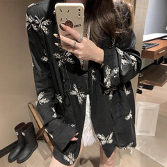 重工点缀手工立体钉珠宽松廓形长袖西装外套女25秋季垫肩棉麻外套