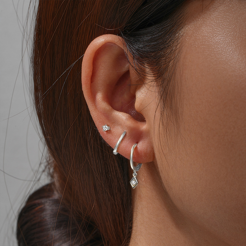 4g Weight Zircon Inlay Material Earrings Classification 3 Pieces Set Quantity Daily Occasion 925 Sterling Silver Material Geometric Pattern Women's Gender Plating, Inlay Design Simple Style Style 3 Pieces Set 925 Sterling Silver Zircon Geometric Earrings 26