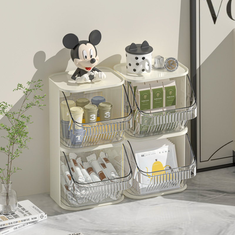 La caja de almacenamiento de estilo crema de lujo ligero se puede superponer con una caja de almacenamiento de café de cápsula de pared transparente