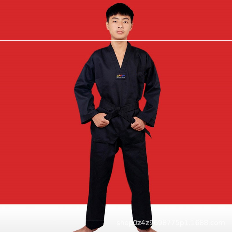 Black and Red Summer Children's Taekwondo Clothing Jiu-Jitsu Training Clothing Karate Adult Men's and Women's Taekwondo Clothing Wholesale Factory