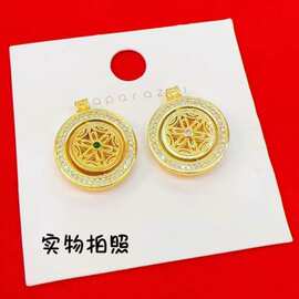古法沙金点钻灵动太阳花罗盘吊坠女向日葵项链精致转运铜镀金饰品