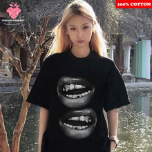 Funny Lips Print T-shirt Women's Summer 2025 New  Co