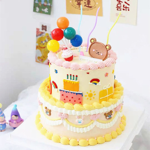 Colorful balloon plug-in Children's Day cake decoration macaron colorful plastic balloon plug-in string baking plug-in card