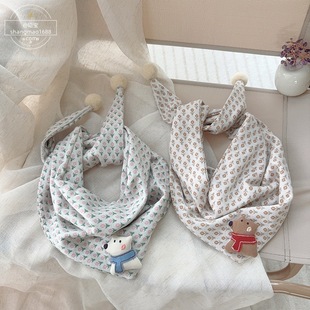 Korean Style Small Fresh Kidsren's Floral Triangle Scarf Baby Neck Scarf Cartoon Cute Ball Spring & Fall Thin Windproof Scarf