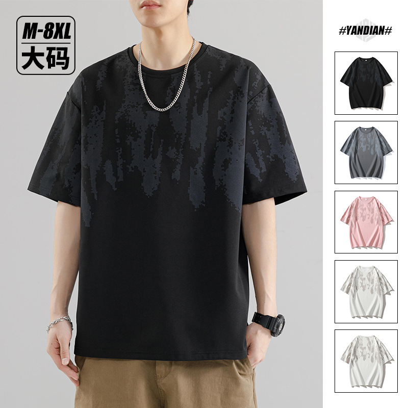 Summer Short-Sleeved T-Shirt for Men, Japanese Design, Printed, Loose, Round Neck, Casual, Half-Sleeved, Large Size Men's Clothing