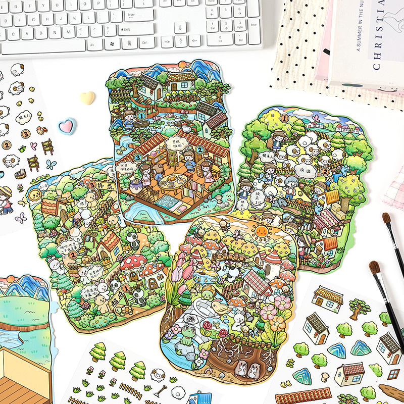 Pegatinas de escena estéreo Yuezhen 3D Colección de gran tamaño Pegatinas transfronterizas Pegatinas de escena en miniatura Pegatinas de paisaje