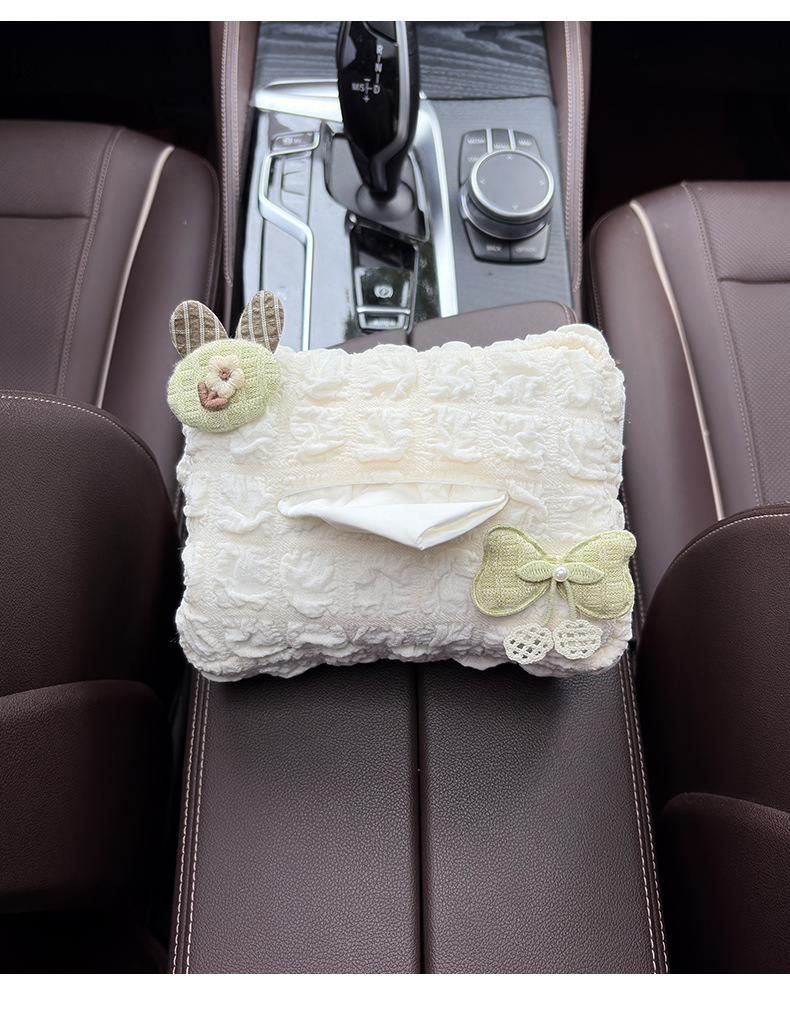 Bow Car Tissue Box Hanging Car Tissue Box Cute Small Fresh Car Interior Armrest Box Paper Tissue Box