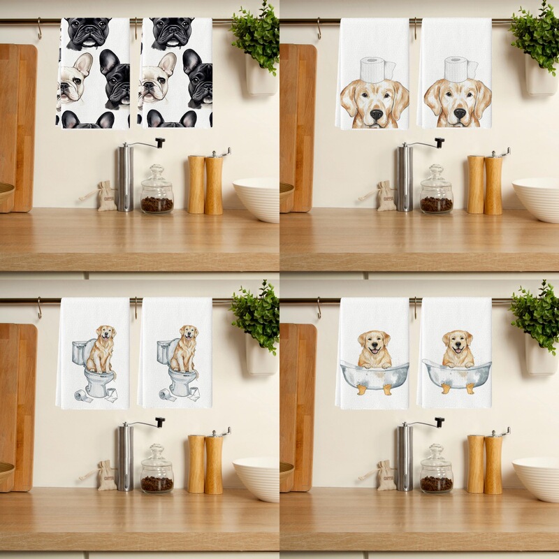 Golden Retriever French Bulldog Kitchen Towel Cute Watercolor Dachshund Dog Farmhouse Kitchen Towel Restaurant Decor Hand Towel