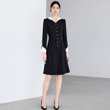 艾尚臣黑白拼接连衣裙女2025春季新款高级感典雅气质工作服裙子OL