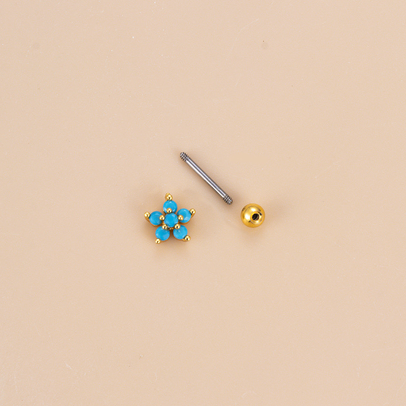 Daily Occasion 1 Piece 316L Stainless Steel Copper Zircon Ear Cartilage Rings & Studs Pentagram Heart Shape Flower Women'S