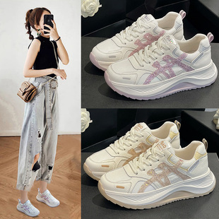 Genuine Leather Dad Shoes for Women 2025 Autum New Genuine Leather Lightweight Sports Casual Shoes Thick Sole Heightening Breathable Running Shoes