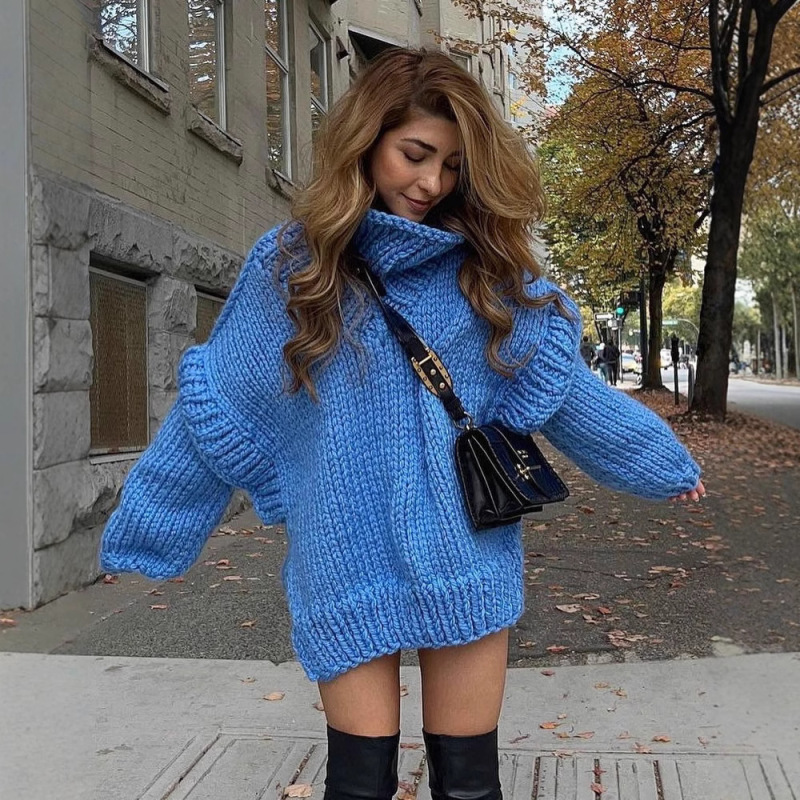 Hongtai Cross-Border New European and American Export Knitwear Amazon Casual Fluffy Long-Sleeved Turtleneck Knitwear Women's Pullover