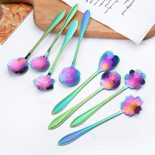 J Japanese stainless steel coffee spoon Creative flower spoon Golden cherry blossom spoon rose Wedding souvenir