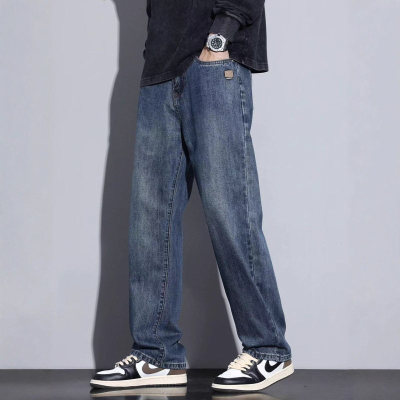 Vanke Autumn and Winter Loose Wide Leg Jeans Men's American High Street Retro Straight-Leg Casual Men's Long Pants