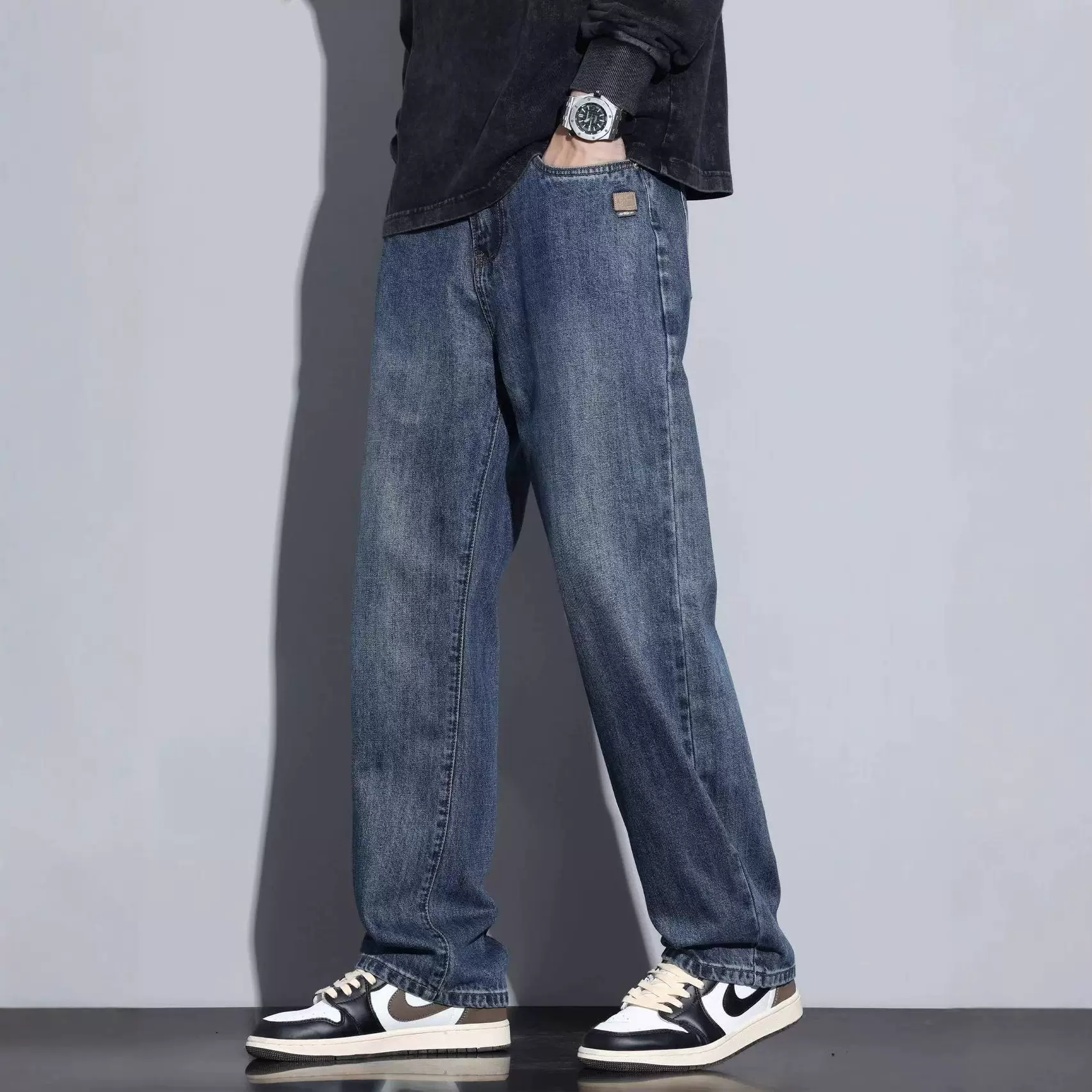 梵克思秋冬款宽松阔腿牛仔裤男款美式高街复古直筒休闲男生长裤子