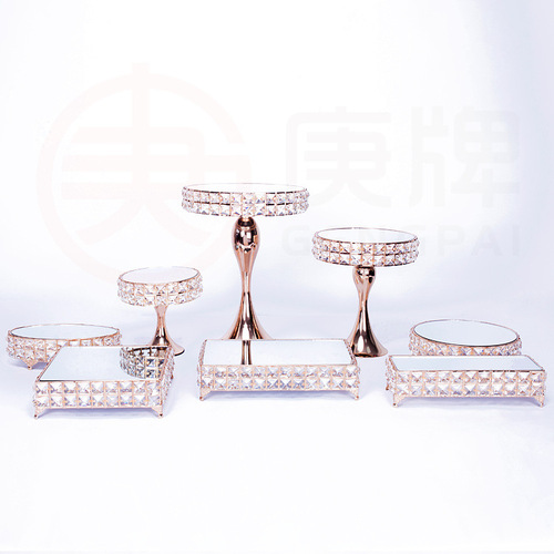 UG73 European dessert table display stand decoration cake snacks round crystal tray table metal iron dessert