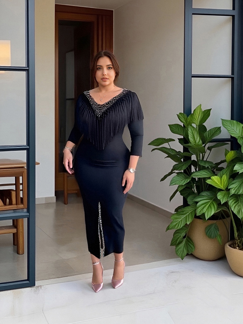 GraceChic Elegantes, figurbetontes, afrikanisches Plus-Size-Quastenkleid im europäischen und amerikanischen Stil für Damen, ideal für Pendler, 0010_voghion.com