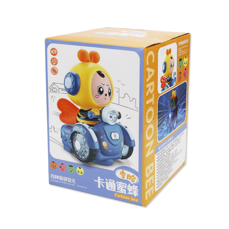 Envío gratuito cara cambiante dibujos animados abeja juguete eléctrico para niños coche luz música universal rueda TikTok Net puesto de mercado nocturno rojo