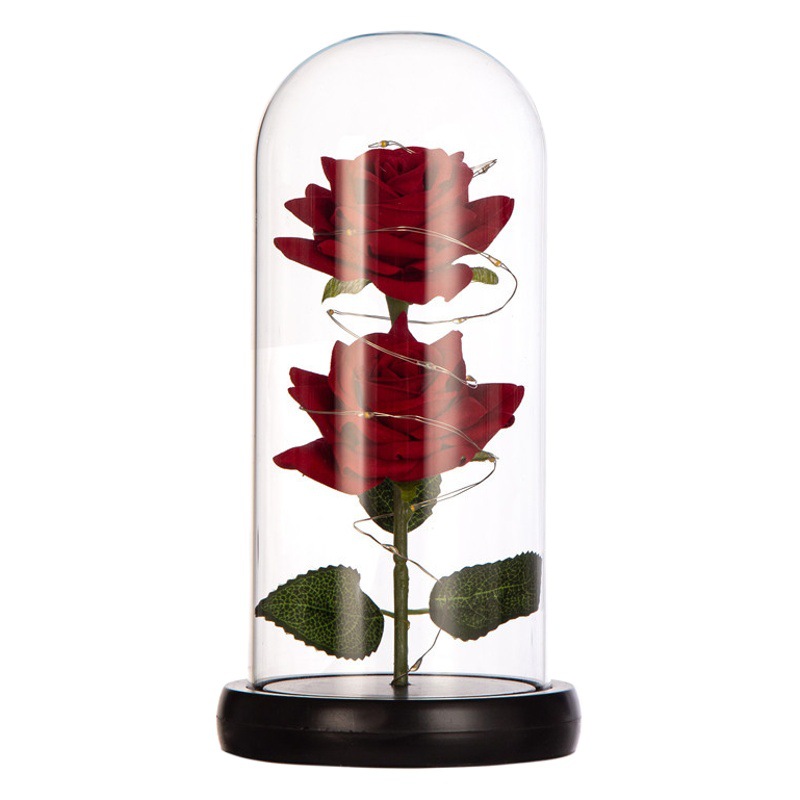 Pequeño Príncipe cubierta de vidrio dos rosas artificiales decoración creativa Navidad regalo del Día San Valentín flor eterna al por mayor