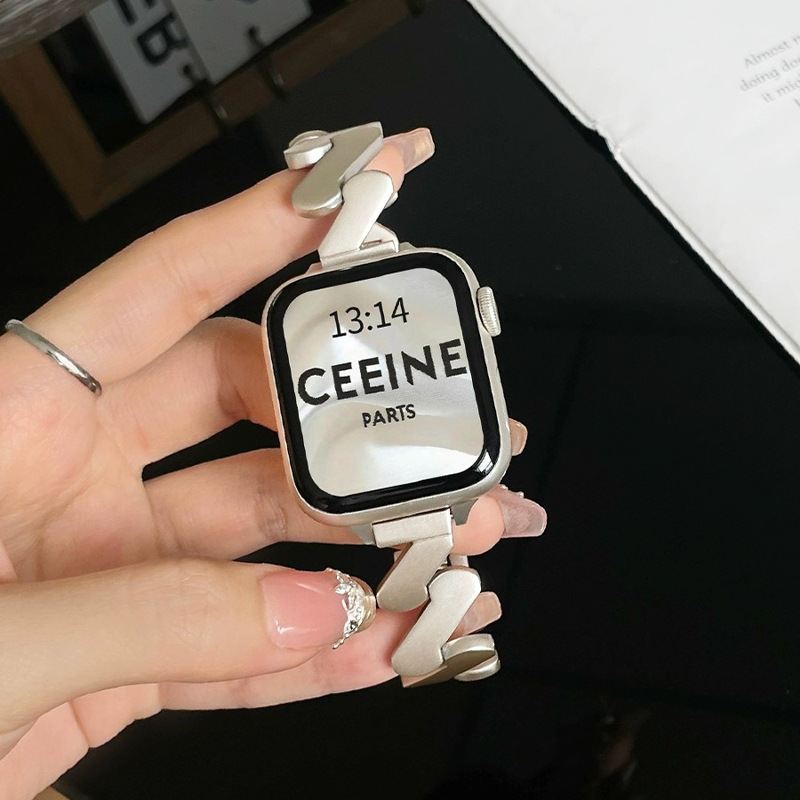 Wave Pattern Metal Watch Strap Suitable for Apple Watch Applewatch89 Generation Iwatch10 Senior Niche Women