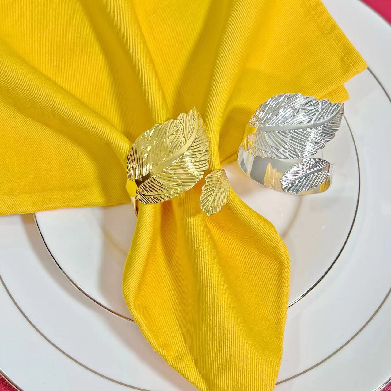 Christmas Metal Size Leaf Mouth Cloth Ring Napkin Buckle Leaf Gold Silver Valentine's Day Manufacturer Wholesale