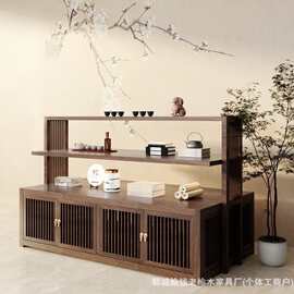 新中式珠宝展示柜老榆木柜台储物柜实木栅栏茶叶罐干货售卖架
