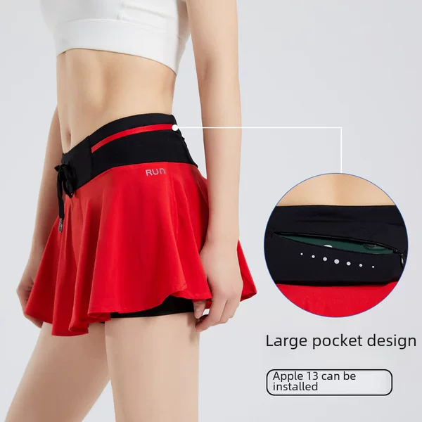 Running Short Skirt Lined Women's Summer Breathable Anti-Exposure Training Fitness Track and Field Marathon Running Skirt