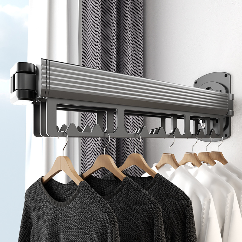 Folding clothes hanger balcony household clothes pole quilt drying artifact punch-free wall hanging invisible shrink bay window clothes hanger