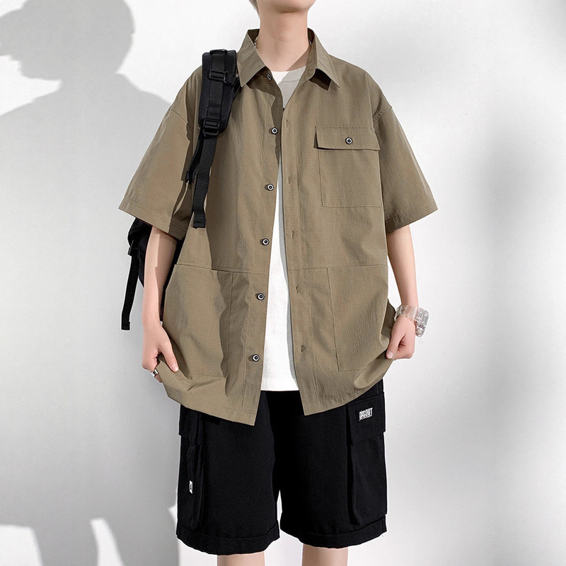 Summer Men's Large Size Japanese-Style Short-Sleeve Shirt for Plus-Size Men, Oversized Five-Quarter Sleeve Casual Top Shirt for Men Summer Men's Large Size Japanese-Style Short-Sleeve Shirt for Plus-Size Men, Oversized Five-Quarter Sleeve Casual Top Shirt for Men