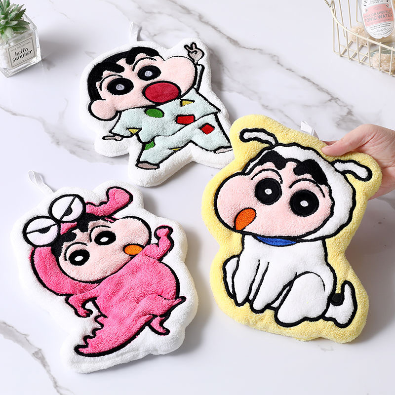 Crayon Shin-Chan Hand Towel Kitchen Hanging Cute Towel Strong Water Absorption High-Value Kidsren's Handkerchief Coral Velvet