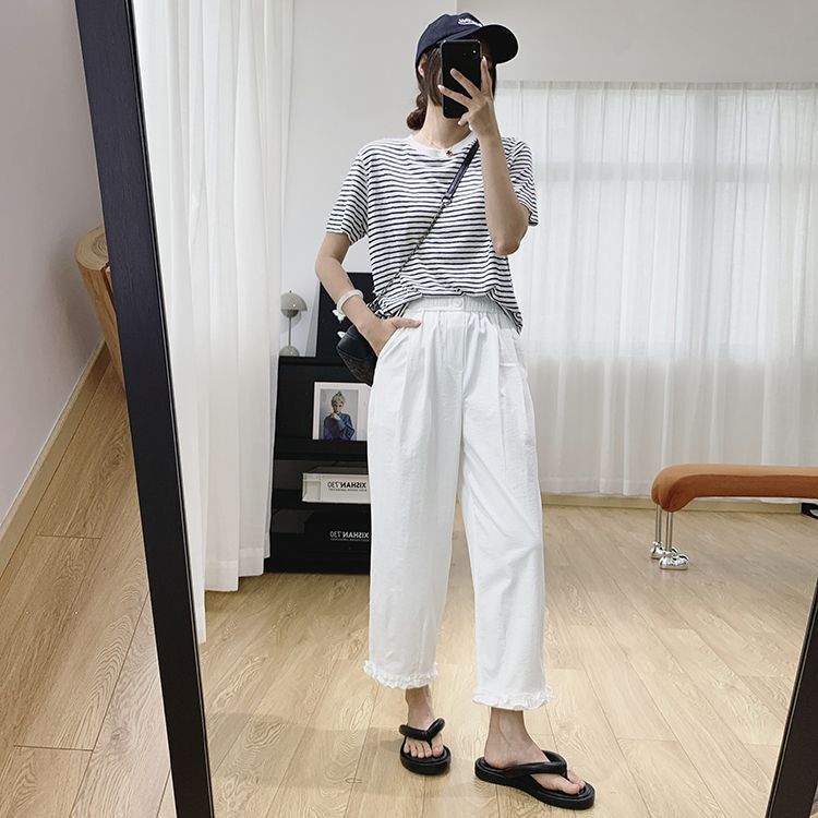 女性用の耳の形をしたルーズストレートカジュアルパンツ、夏用の薄い9点アイスシルク速乾パンツ、軽くてスリムなハーレムパンツ|undefined