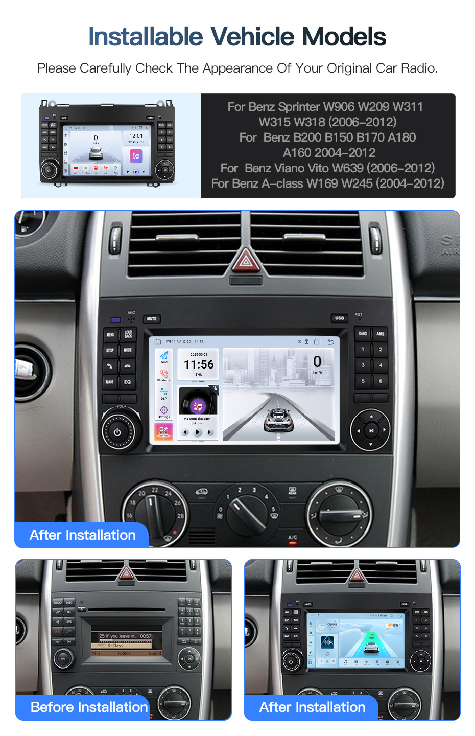 Suitable for Mercedes-Benz A-Class W169 W245 A160 B200 Car Central Control Large Screen Navigation Reversing Image Radio Receiver