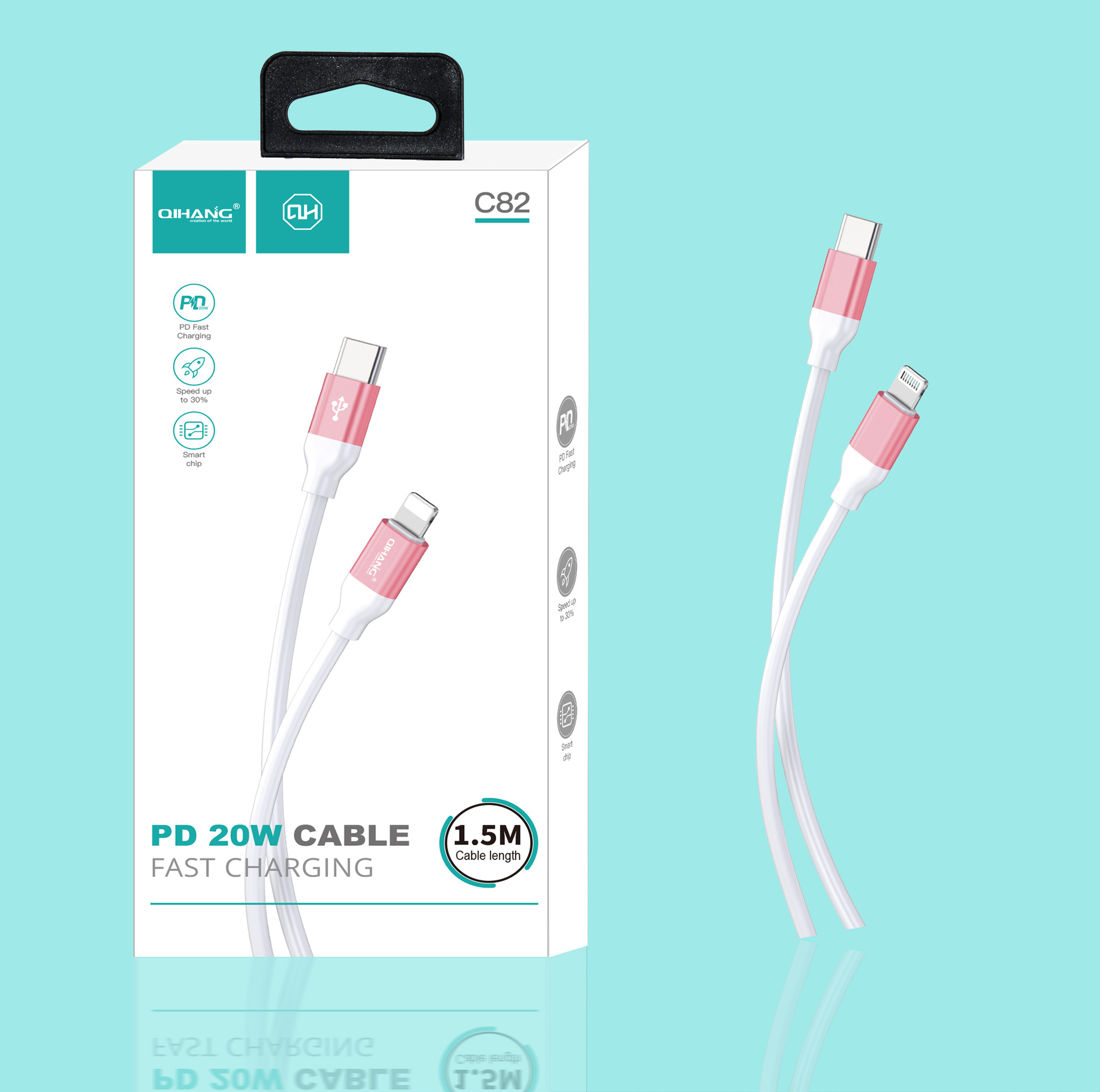 QIHANG跨境爆款 20Wpd3A马卡龙头快充手机数据线 可LOGO 现货厂家