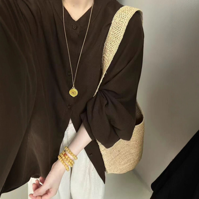 娜美原创 设计感结构裁片亚麻衬衫长袖开衫衬衣秋季新款通勤上衣|undefined