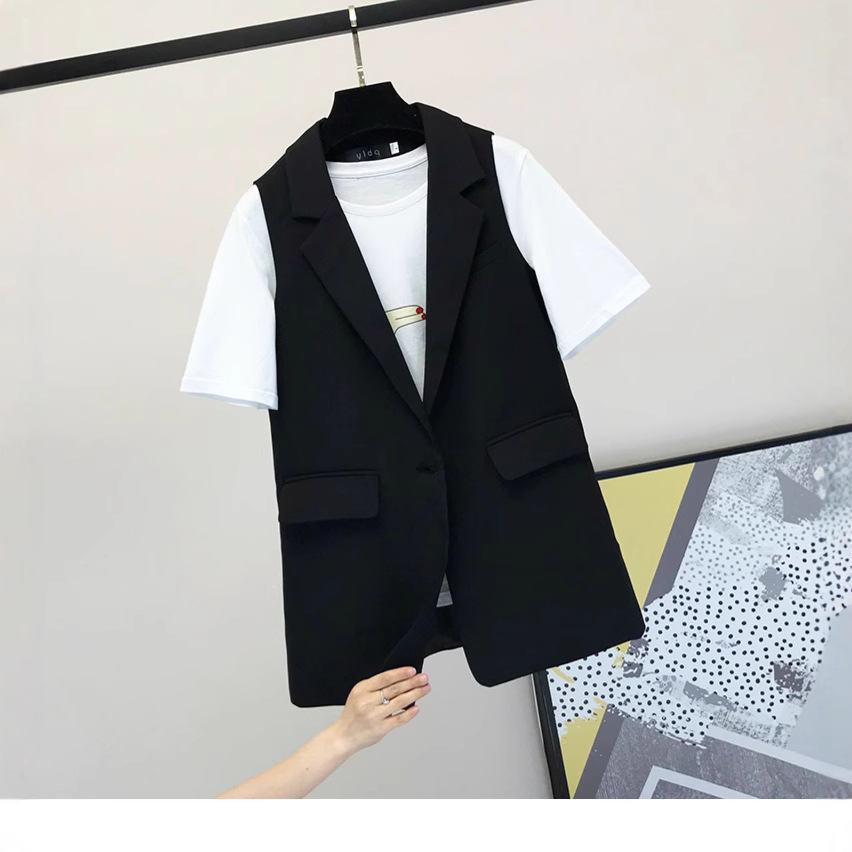 Traje chaleco abrigo de mujer estilo coreano medio-largo pequeño chaleco sin mangas más tamaño Chaleco de primavera y otoño Chaleco de mujer ropa exterior
