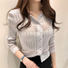 韩国东大门小香风冰丝镂空薄款珍珠扣气质修身开衫小外套针织衫|ms