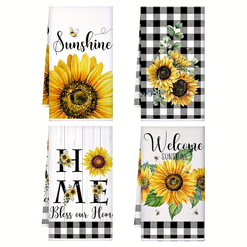 Cross-Border Multifunctional Tea Towel Sunflower Printed Kitchen Towel Dish Towel Absorbent Reusable Gift Towel