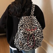 欧美大容量豹纹尼龙双肩包背包2025新款潮时尚大容量抽带女士背包